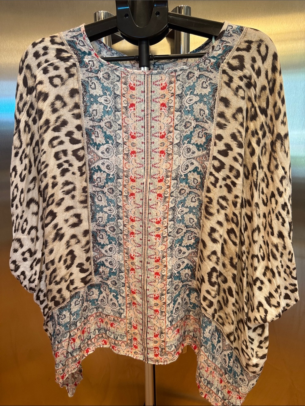 Chico's Mixed Print Leopard & Paisley Tunic - Blue, Red, Cream, Black